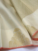 Load image into Gallery viewer, Classic Butter Cream 2gm Zari Elegance Kanchipuram Handloom Silk Saree SS27347
