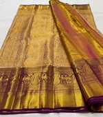 Load image into Gallery viewer, Classic Beige &amp; Purple 2gm Zari Brocade Bridal Elegance Kanchipuram Handloom Silk Saree SS23644
