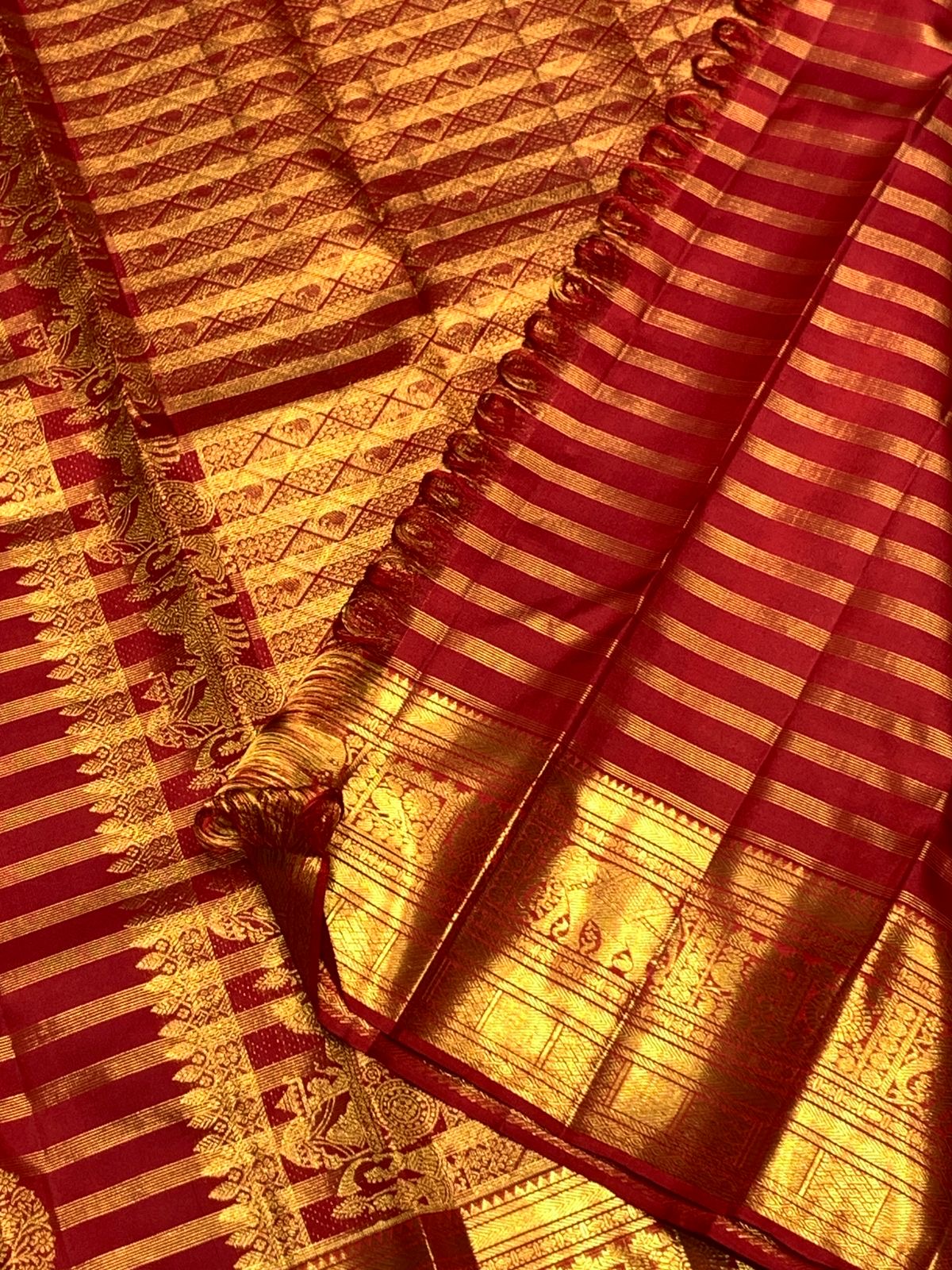 Classic Dark Red 2gm Zari Bridal Elegance Kanchipuram Handloom Silk Saree SS25363