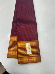Classic Plum & Mustard Orange 2gm Zari Kanchipuram Handloom Silk Saree SS26454
