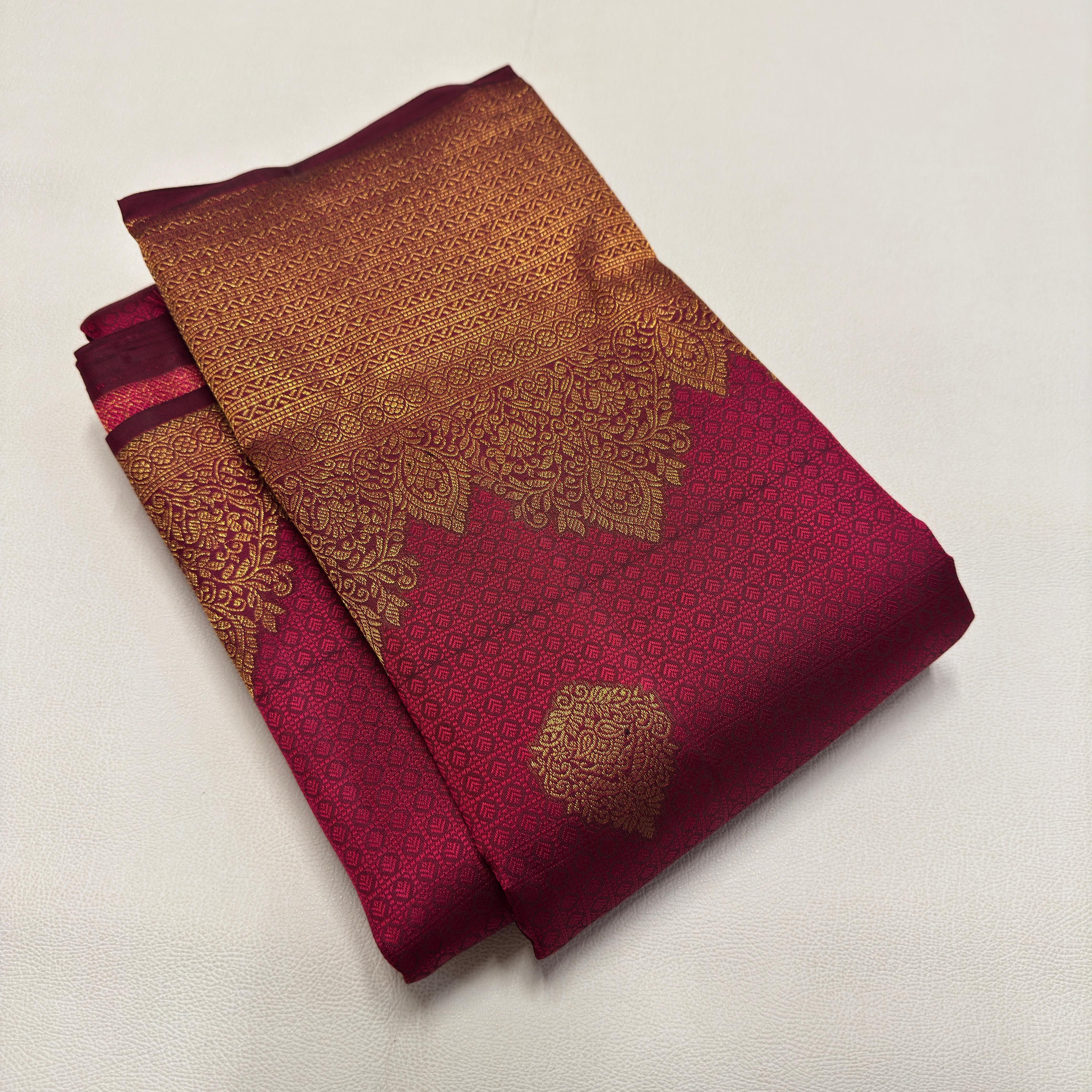 Classic Maroon 2gm Zari Temple Bridal Elegance Kanchipuram Handloom Silk Saree SS26580