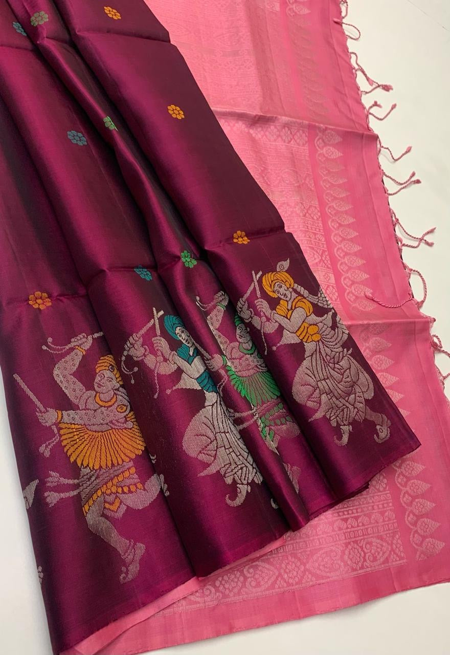 Classic Ruby Pink & Rose Elegance Handloom Soft Silk Saree SS24552