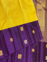 Load image into Gallery viewer, Classic Sunny Yellow &amp; Violet 2gm Zari Vaira Oosi Checks Kanchipuram Handloom Silk Saree SS26327
