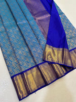 Load image into Gallery viewer, Classic Azure Blue &amp; Royal Blue Elegance Kanchipuram Handloom Silk Saree SS24703
