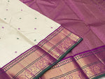 Load image into Gallery viewer, Classic Offwhite &amp; Wine Red 1gm Zari Korvai Elegance Kanchipuram Handloom Silk Saree SS28113
