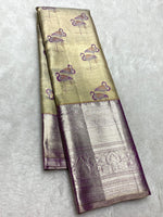 Load image into Gallery viewer, Classic Oatmeal Beige &amp; Berry Purple 2gm Zari Bridal Elegance Kanchipuram Handloom Silk Saree SS25269
