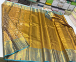 Load image into Gallery viewer, Classic Shimmer Gold &amp; Ice Blue Brocade Tissue Bridal Elegance Kanchipuram Handloom Silk Saree SS27280
