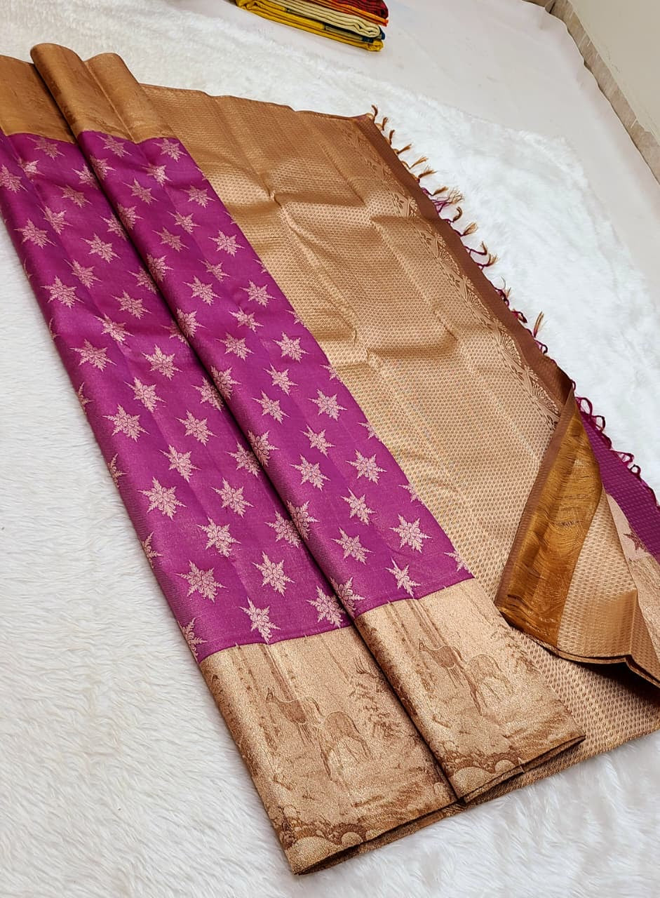 Classic Onion Pink & Gold 2gm Zari Kanchipuram Handloom Silk Saree SS26364