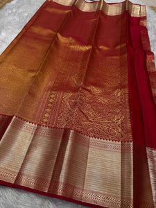Classic Crimson Red Bridal Elegance Kanchipuram Handloom Silk Saree SS25910