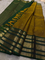 Load image into Gallery viewer, Classic Mustard &amp; Green 2gm Zari Elegance Kanchipuram Handloom Silk Saree SS24780
