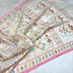 Load image into Gallery viewer, Classic Pearl White Banarasi Ektara Kora Silk Tilfi Jamdhani Elegance Handloom Silk Saree SS28585
