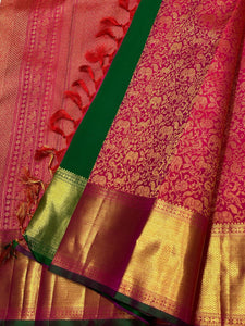 Classic Deep Pink & Dark Green 2gm Zari Kanchipuram Handloom Silk Saree SS25616