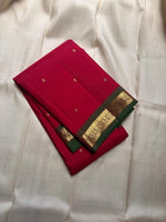 Load image into Gallery viewer, Classic Cherry Red &amp; Olive Green Elegance Kanchipuram Handloom Silk Saree SS25391
