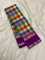 Load image into Gallery viewer, Classic Berry Purple Multicolor Zari Checks 2gm Zari Elegance Kanchipuram Handloom Silk Saree SS28575
