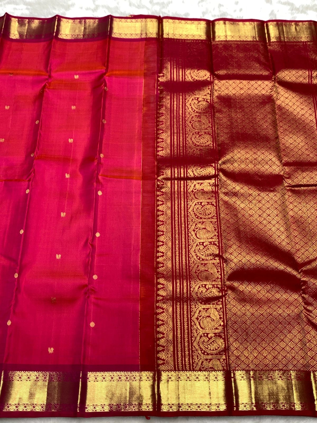 Classic Deep Pink 2gm Zari Kanchipuram Handloom Silk Saree SS25989