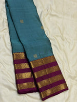 Load image into Gallery viewer, Classic Azure Blue &amp; Berry Wine Long Border Vintage Elegance Kanchipuram Handloom Silk Saree SS27183
