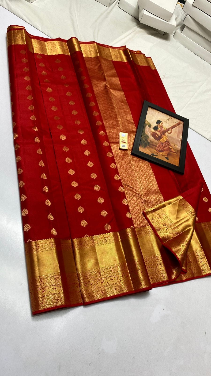 Classic Cherry Red Kanchipuram Handloom Silk Saree SS25882