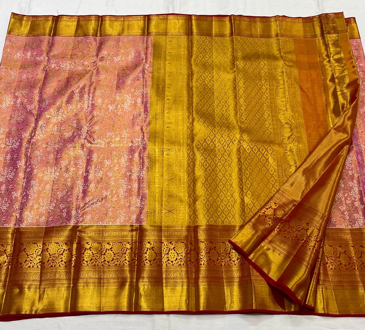 Classic Rose & Crimson Red 2gm Zari Brocade Bridal Elegance Kanchipuram Handloom Silk Saree SS23640