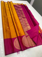 Load image into Gallery viewer, Classic Golden Orange &amp; Deep Pink 1gm Zari Elegance Kanjivaram Handloom Silk Saree SS22949
