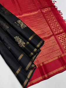 Classic Charcoal Black & Reddish Pink Elegance Handloom Soft Silk Saree SS25757