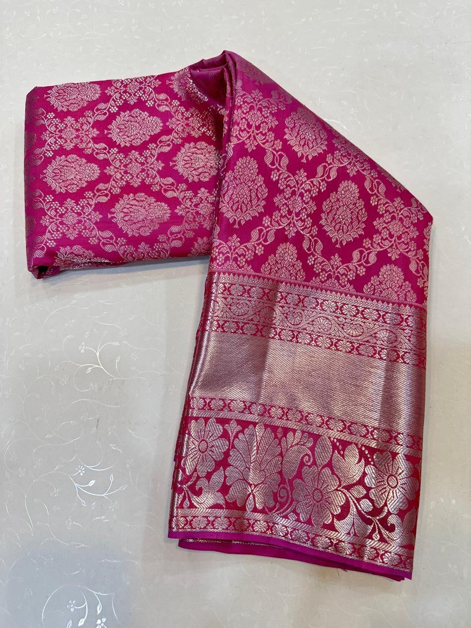 Classic Ruby Pink 2gm Zari Bridal Elegance Kanchipuram Handloom Silk Saree SS24368