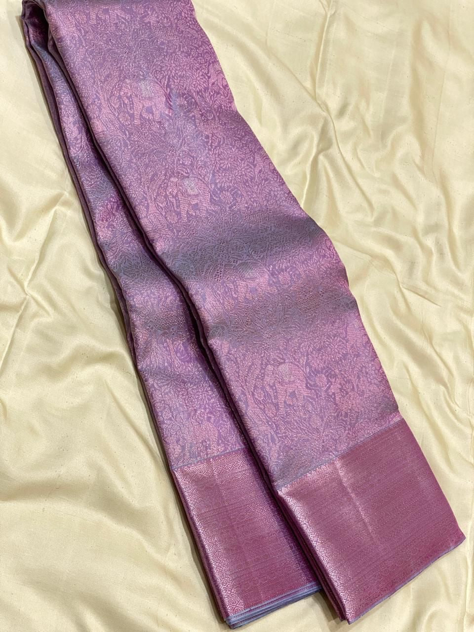 Classic Lavender 2gm Antique Zari Bridal Elegance Kanchipuram Handloom Silk Saree SS25322