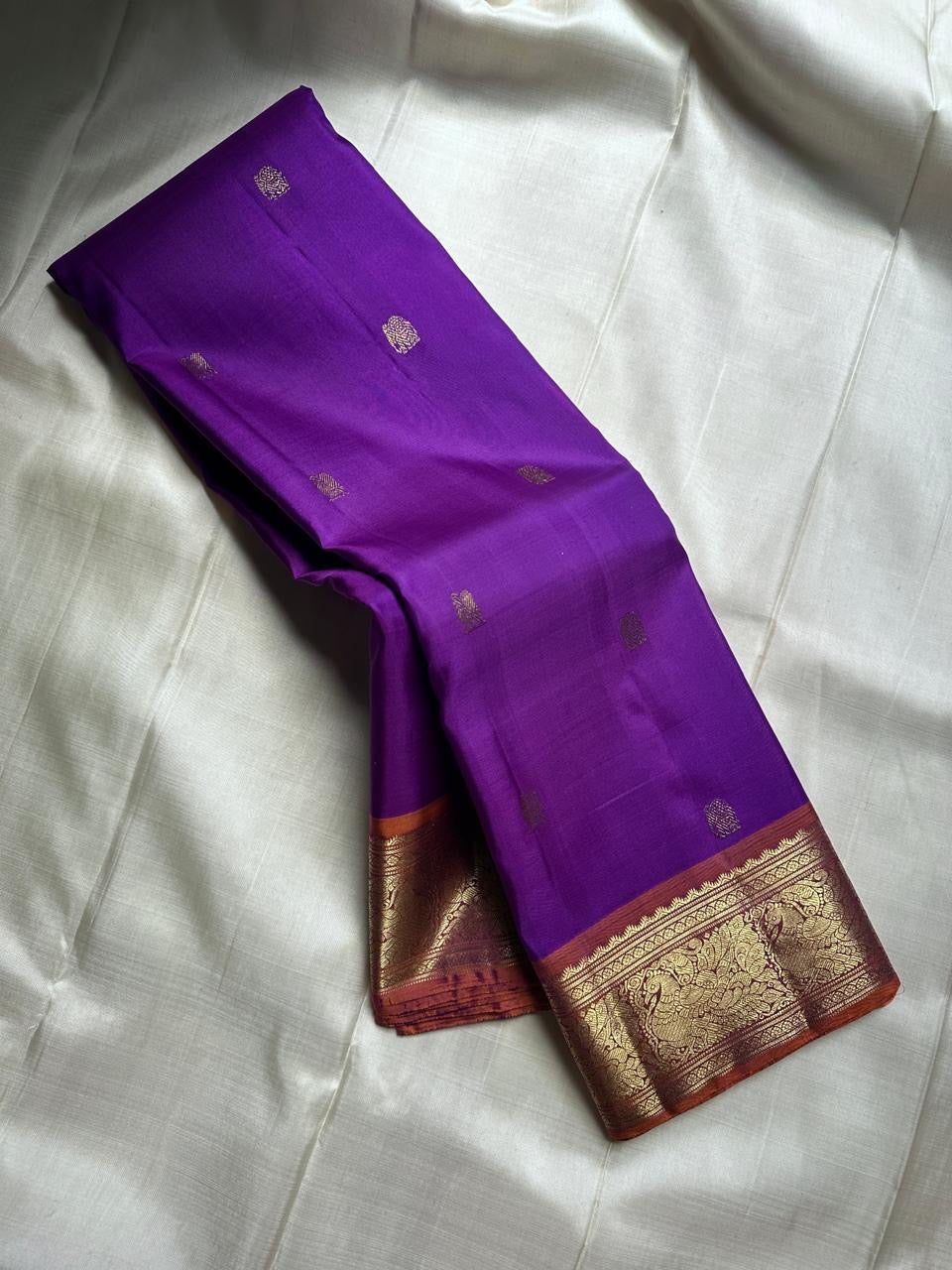 Classic Purple & Mustard Rose Kanchipuram Handloom Silk Saree SS25959