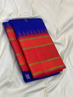 Load image into Gallery viewer, Classic Robin Blue &amp; Orange 1gm Zari Kanchipuram Handloom Silk Saree SS26894
