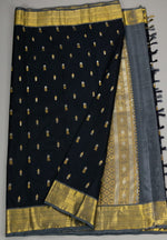 Load image into Gallery viewer, Classic Charcoal Black &amp; Silver Grey Elegance Kanchipuram Handloom Silk Saree SS20651
