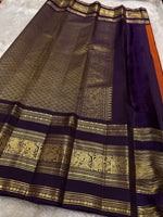 Load image into Gallery viewer, Classic Burnt Orange &amp; Dark Blue 2gm Zari Elegance Kanchipuram Handloom Silk Saree SS25494
