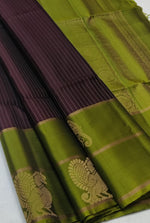 Load image into Gallery viewer, Classic Chocolate Brown &amp; Olive Green Double Warp Elegance Handloom Soft Silk Saree SS26745
