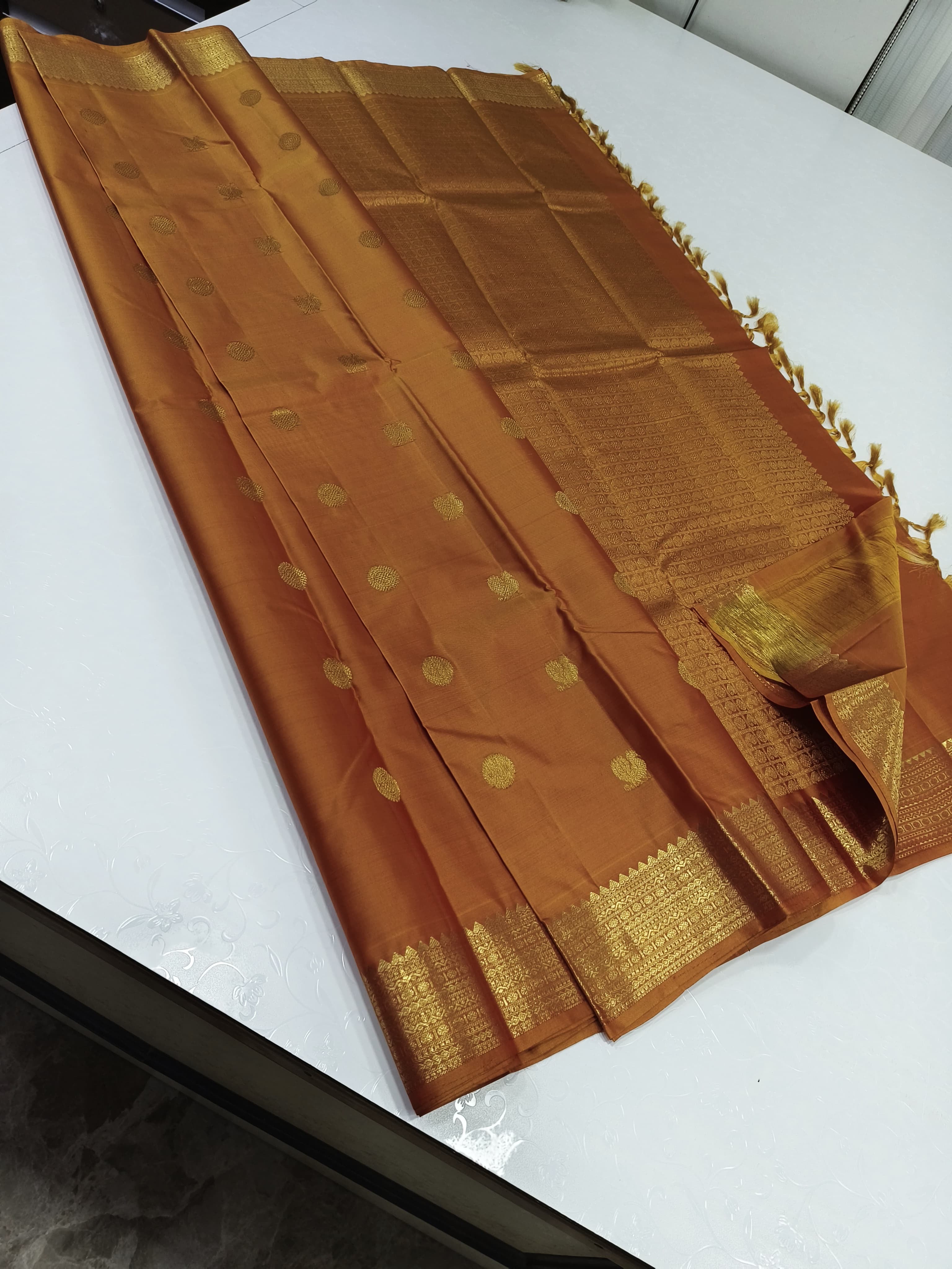 Classic Mustard 2gm Zari Elegance Kanchipuram Silk Saree SS23845