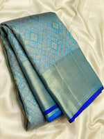 Load image into Gallery viewer, Classic Sky Blue &amp; Royal Blue 2gm Zari Kanchipuram Handloom Silk Saree SS25619
