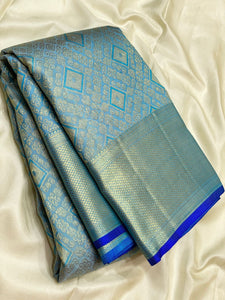 Classic Sky Blue & Royal Blue 2gm Zari Kanchipuram Handloom Silk Saree SS25619