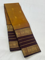 Load image into Gallery viewer, Classic Mustard &amp; Dark Chocolate 2gm Zari Korvai Kanchipuram Handloom Silk Saree SS26902
