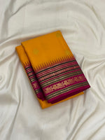 Load image into Gallery viewer, Classic Mango Yellow &amp; Wine Red 1gm Zari Korvai Elegance Kanchipuram Handloom Silk Saree SS28114
