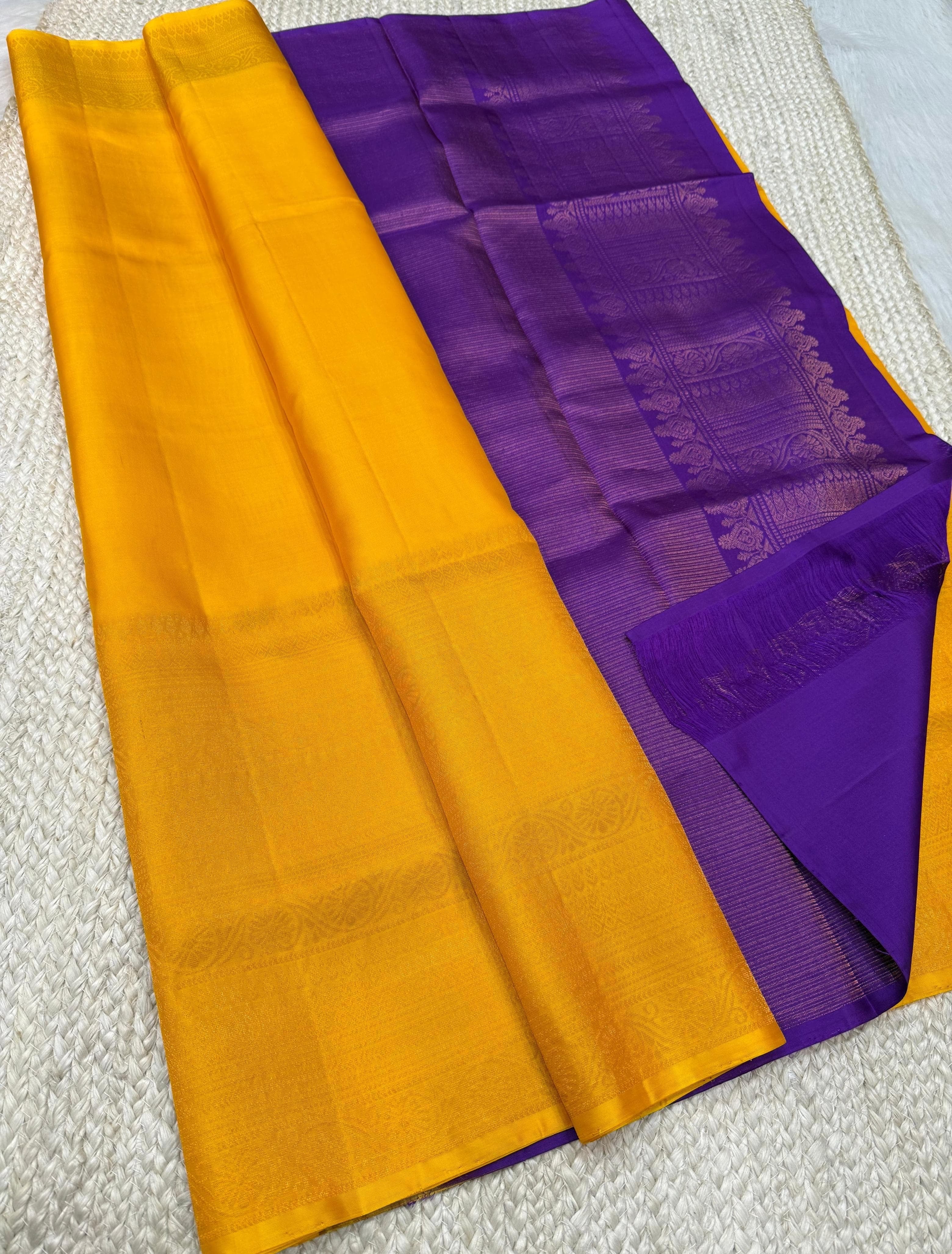 Classic Golden Yellow & Violet Kanchipuram Handloom Silk Saree SS26257