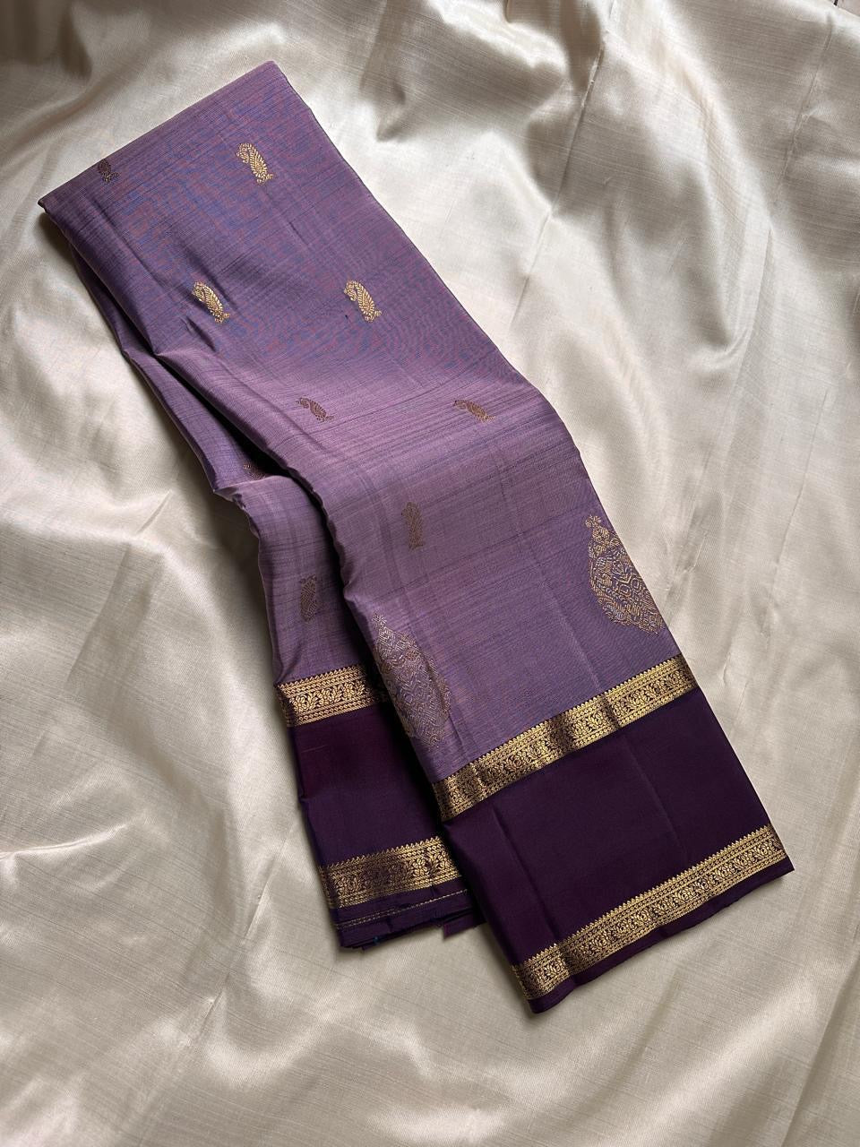 Classic Mauve & Plum 2gm Zari Elegance Kanchipuram Handloom Silk Saree SS24137