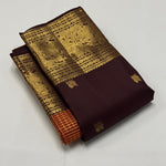 Load image into Gallery viewer, Classic Burnt Orange &amp; Dark Espresso Brown 2gm Zari Vaira Oosi Checks Elegance Kanchipuram Handloom Silk Saree SS27264
