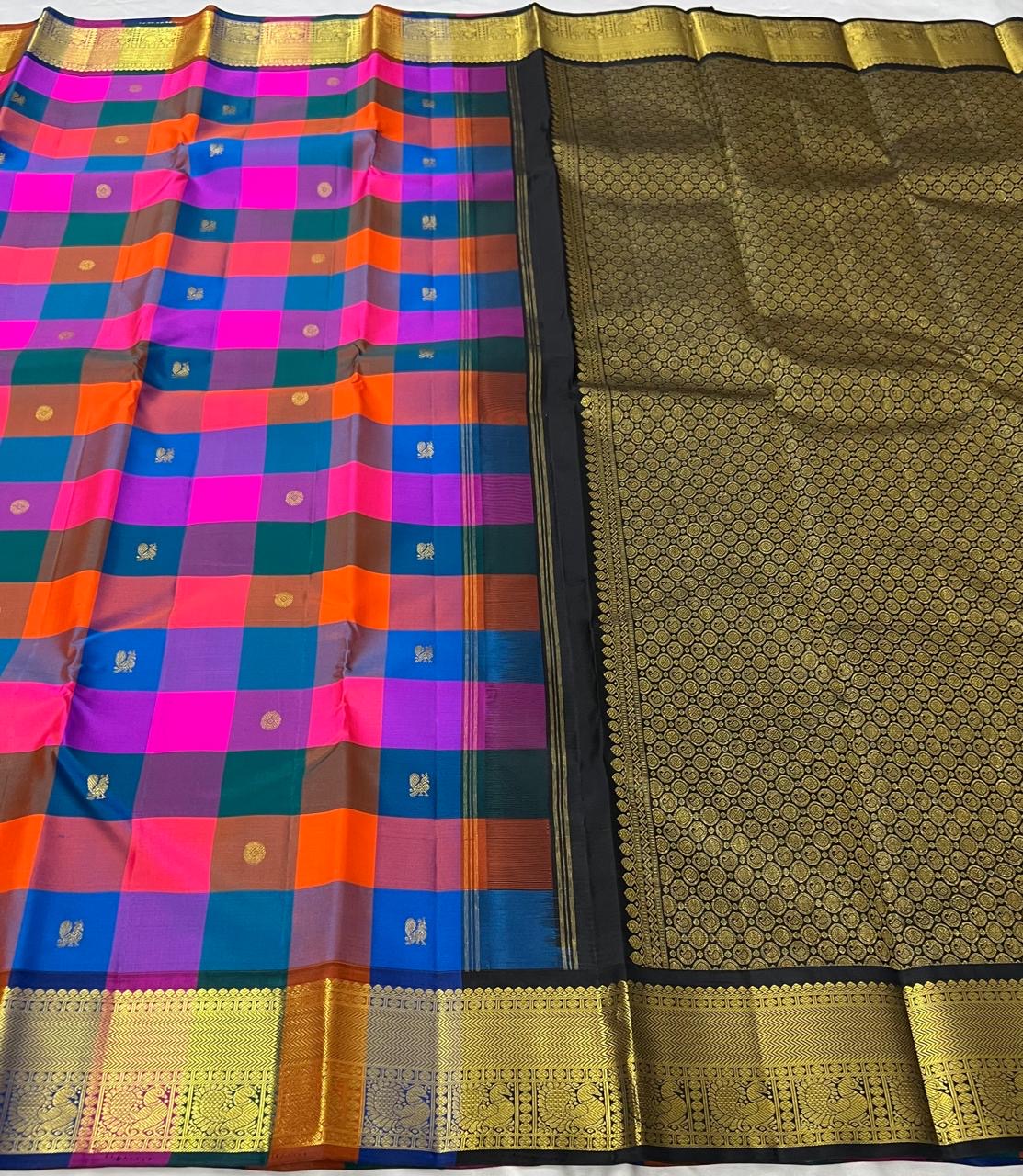 Classic Multi Color 2gm Zari Elegance Kanchipuram Handloom Silk Saree SS24218