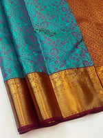 Load image into Gallery viewer, Classic Sea Green &amp; Chilli Red 2gm Zari Elegance Kanchipuram Handloom Silk Saree SS27353
