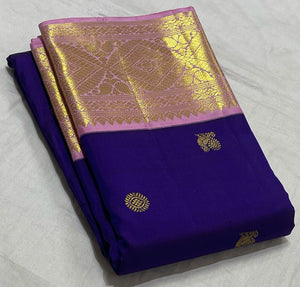 Classic Navy Blue & Pink 2gm Zari Elegance Kanchipuram Handloom Silk Saree SS24471