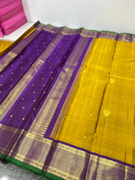Load image into Gallery viewer, Classic Mustard Yellow &amp; Violet 2gm Zari Kanchipuram Handloom Silk Saree SS25994
