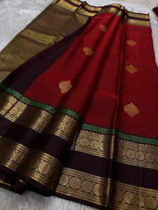 Classic Chilli Red & Dark Chocolate Elegance Kanchipuram Handloom Silk Saree SS24540