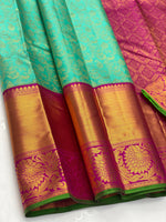 Load image into Gallery viewer, Classic Sea Green &amp; Ruby Pink 2gm Zari Elegance Kanchipuram Handloom Silk Saree SS24263
