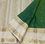 Load image into Gallery viewer, Classic Dark Olive Green Cream &amp; Orange 1gm Zari Ganga Jamuna Elegance Kanchipuram Handloom Silk Saree SS28571
