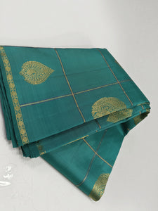 Classic Teal Green 2gm Zari Elegance Kanchipuram Handloom Silk Saree SS23655