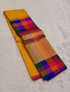 Classic Golden Yellow & Deep Pink 2gm Zari Kanchipuram Handloom Silk Saree SS26367