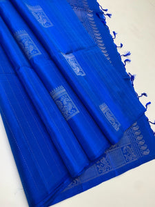 Classic Prussian Blue Elegance Handloom Soft Silk Saree SS24406