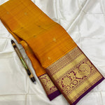 Load image into Gallery viewer, Classic Golden Yellow &amp; Plum Elegance Kanchipuram Handloom Silk Saree SS27843
